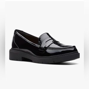 Clarks Collection Black Patent Leather Penny Loafers